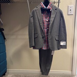 Nautica Charcoal Blazer with Checkered Shirt and Bow Tie